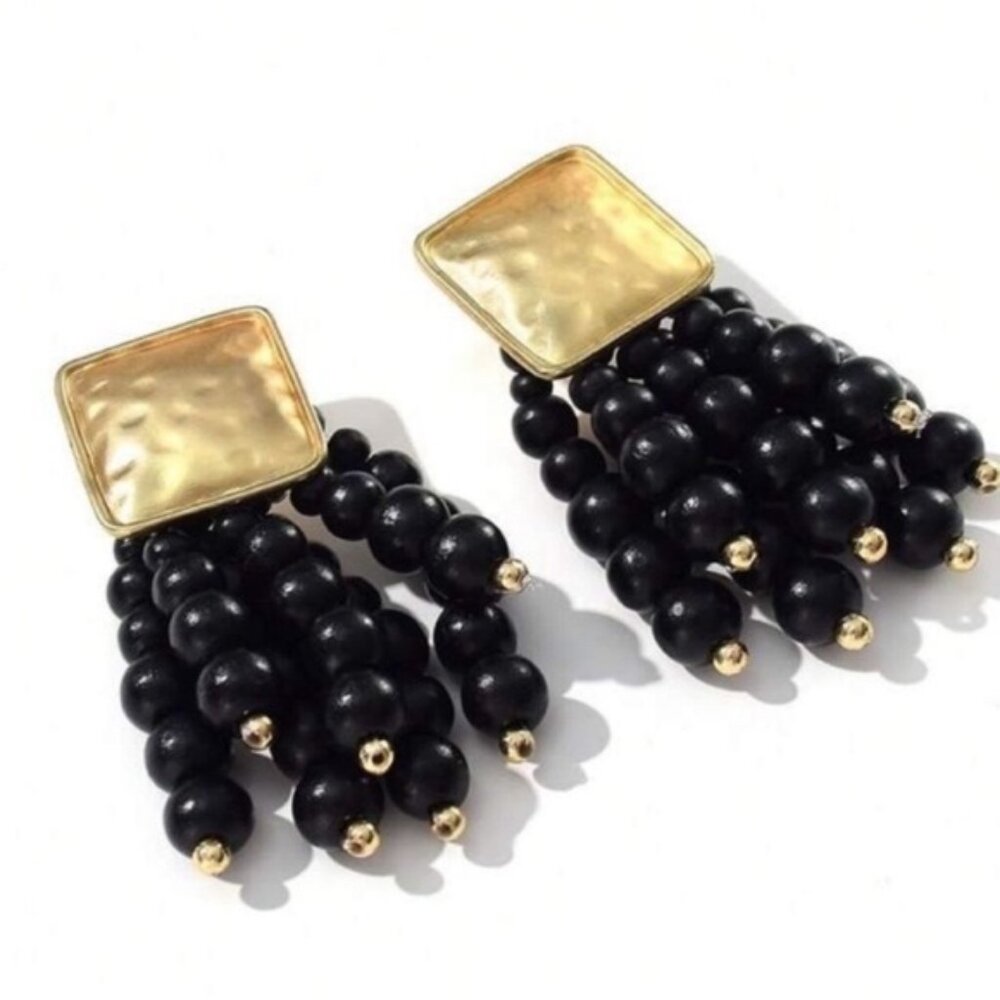 New! Zara Black Beaded Drop Earrings NWOT